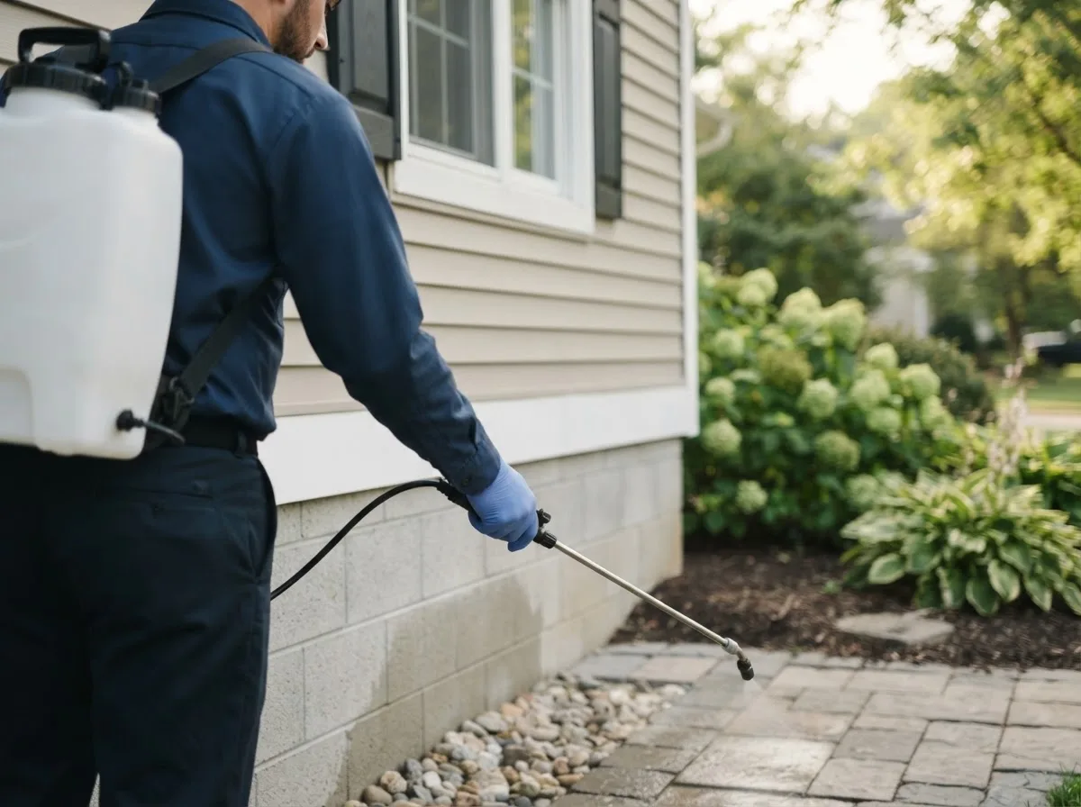 Pest control technician inspecting a home in Brave, PA